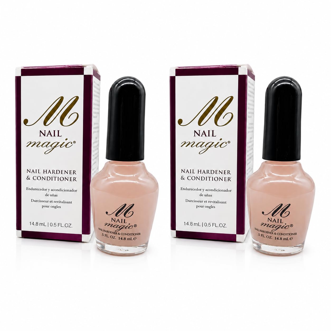 Nail Magic Hardener & Conditioner 2-Pack - Nail Strengthener for Damaged Nails, Clear Polish Base Coat, Repairs Weak Brittle Peeling Nails, 2 x 0.5 fl oz