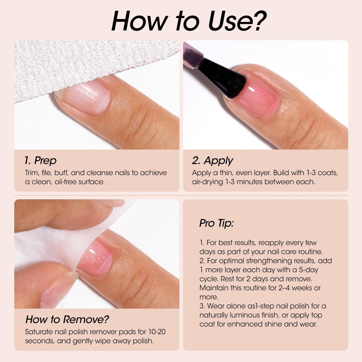 Gellen Active Glow Nail Polish One Step Ridge Filler Nail Strengthener with Hexanal & Pro-VE B5, Pomegranate Seed Oil for Healthier Glossier Nails