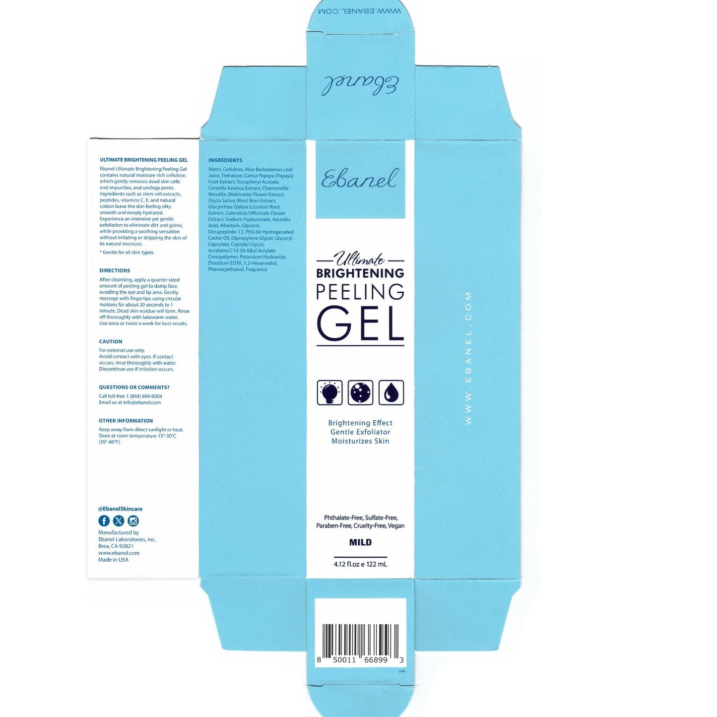 Ebanel Bundle of 2.5% Retinol Serum, Hyaluronic Acid Serum, and Exfoliating Face Scrub Peeling Gel 4.12 Oz