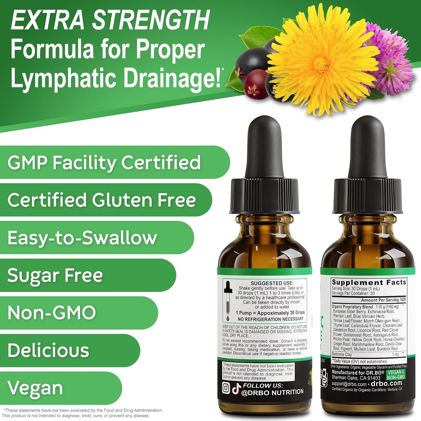 Lymphatic Drainage Supplements Drops - Organic Lymphatic Support Liquid Drops Cleanse with Echinacea, Lymph System Support Supplement, Lymph Node Detox Cleanse System Drainage - 1oz Non-GMO Organics