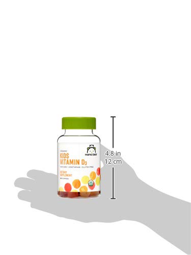 Amazon Brand - Mama Bear Organic Kids Vitamin D3 25 mcg (1000 IU) Gummies per serving, Bone and Immune Health, Strawberry, 80 Count