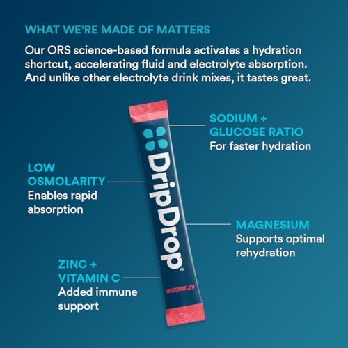 DripDrop Hydration Watermelon & Lemon Bundle, Electrolyte Packets, 64 Count | Lemon, Watermelon; 3X Electrolytes; Potassium, Magnesium, Zinc, Vitamin C; Single Serve; Daily Use, Workouts, Travel