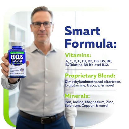 Focus Factor Adults Extra Strength, 120 Count - Brain Supplement for Memory, Concentration and Focus - Complete Multivitamin with DMAE, Vitamin D, DHA - Trusted Health Vitamins Focus FactorBuy Supplements Australia