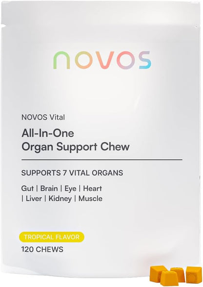 Novos Vital Chews | All-In-One Organ Support | Liver, Brain, Eyes, Heart & Gut Support for Men & Women | Nattokinase, Lutein, Inulin, Rutin & More | Tropical Flavor (120 Count)