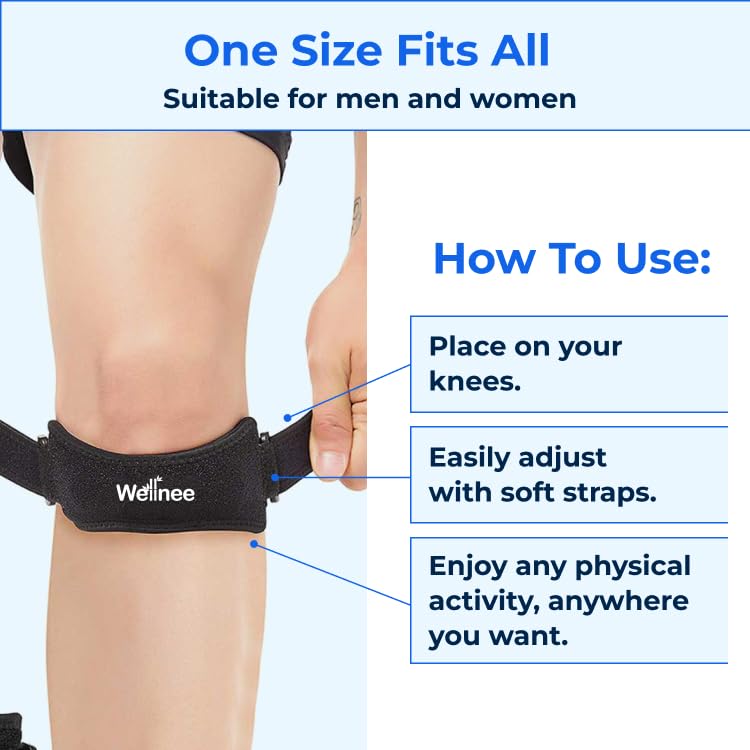 Wellnee Knee Support Bundle – Adjustable Patella Knee Strap + Herbal Knee Patches for Everyday Comfort, Activity & Recovery (1 Strap + 10 Patches)