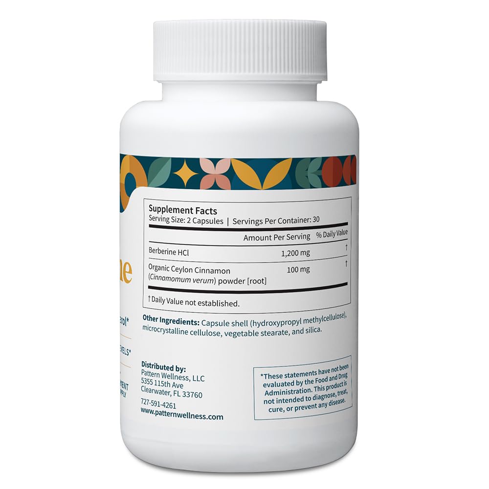 Pattern Wellness Berberine Supplement with Organic Ceylon Cinnamon – Supports Metabolic Balance & Circulatory Wellness – Non-GMO, Vegan – 60 Capsules