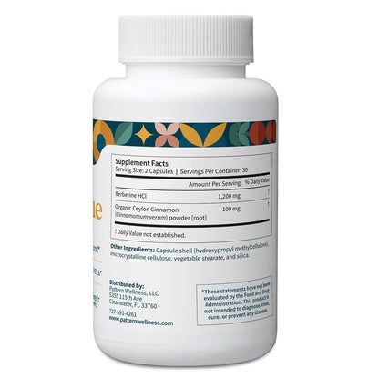 Pattern Wellness Berberine Supplement with Organic Ceylon Cinnamon – Supports Metabolic Balance & Circulatory Wellness – Non-GMO, Vegan – 60 Capsules