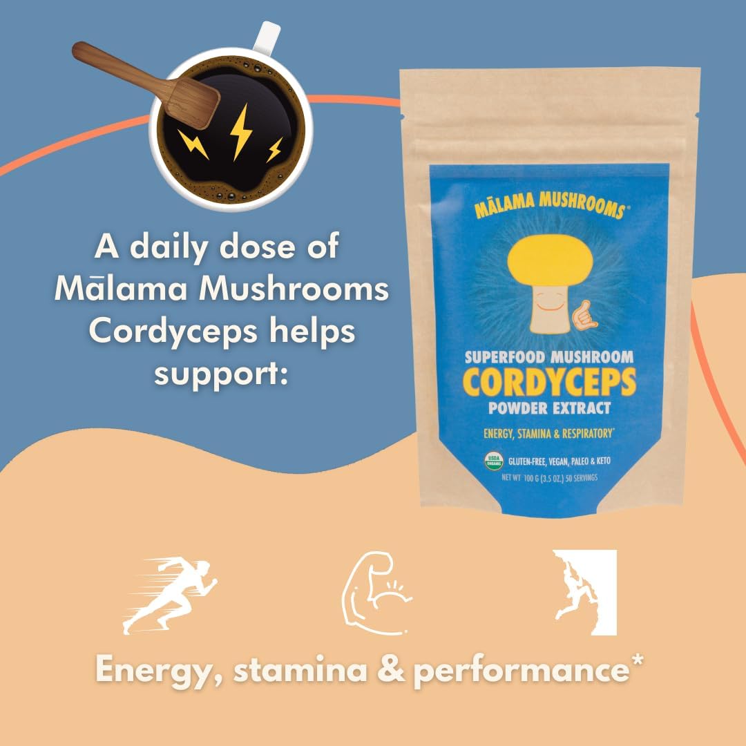 Malama All-Day Vitality Bundle – Lion’s Mane, Cordyceps & Reishi Mushroom Extract Powders – Organic Adaptogenic Superfood Trio for Focus, Energy & Relaxation – Vegan Supplements 3.5 oz (3-Pack)