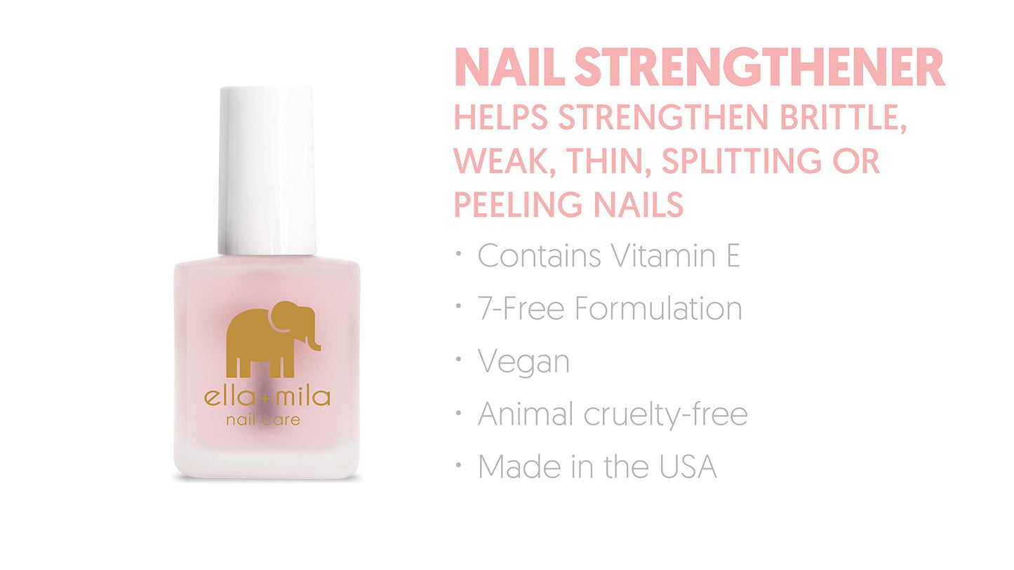 ella+mila Nail Strengthener and Growth Treatment - First Aid Kiss Nail Hardener for Damaged Brittle Thin Nails