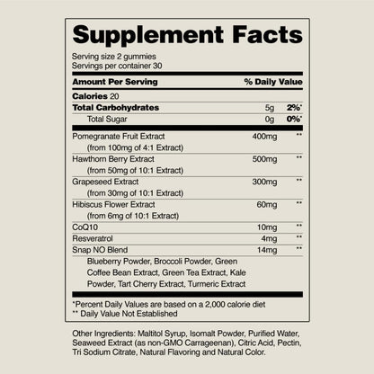 Snap Supplements Heart Health Gummies, CoQ10, Sugar-Free, 60 Vegan Gummies | Blood Circulation Supplements, Heart Health Supplements, Blood Flow Supplement, Gluten-Free, Non-GMO, Grapeseed, Blueberry