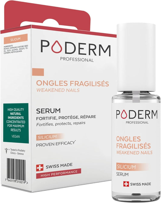 PODERM – NAIL STRENGTHENER FOR DAMAGED NAILS – 100% Natural Ingredients – VEGAN - Professional Nail Care : Fortifies, Protects, and Repairs Weak Nails