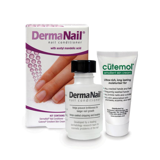 DermaNail Nail Strengthener & Cuticle Cream Set - Fingernail Care Kit with Liquid Nail Strengthener & Cutemol Cream (11.5g Sample) Healthy Growth