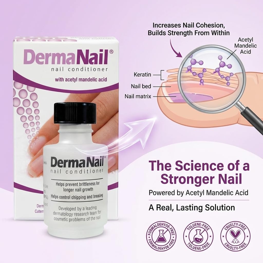 DermaNail Nail Strengthener & Cuticle Cream Set - Fingernail Care Kit with Liquid Nail Strengthener & Cutemol Cream (11.5g Sample) Healthy Growth