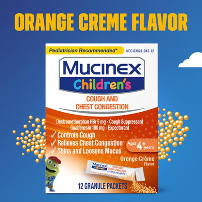 Mucinex Children's Chest Congestion Expectorant and Cough Suppressant Mini-Melts, Orange Cream, 12 Count (Packaging May Vary) Mucinex buy supplements Au