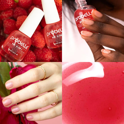 Probelle Nail Glow + Nail Strengthener and Hardener with Sheer Jelly Tint, Hard To Resist Ultra Glowy Nail Shine, Tinted Nails Strengthening Blush for Brittle