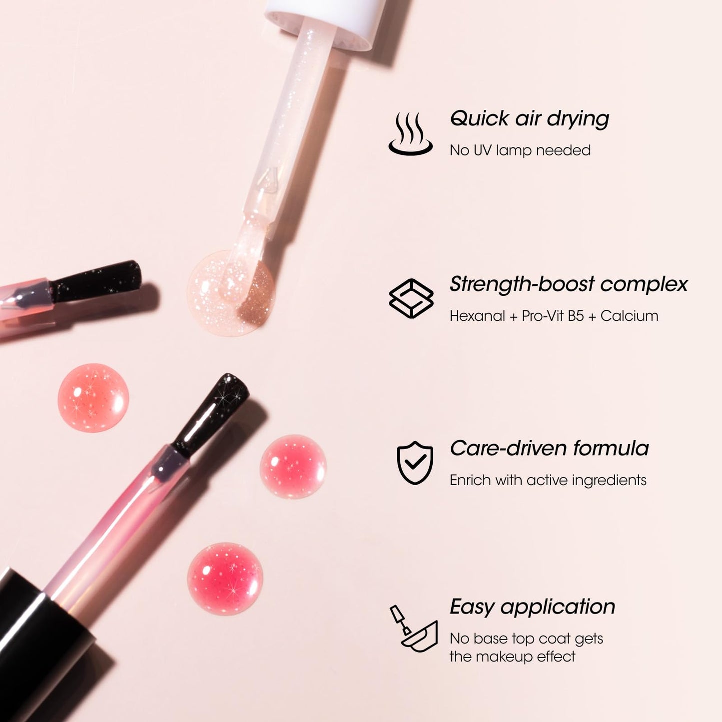 Gellen Active Glow Nail Polish One Step Ridge Filler Nail Strengthener with Hexanal & Pro-VE B5, Pomegranate Seed Oil for Healthier Glossier Nails