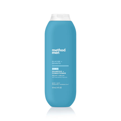 Method Men 2-in-1 Shampoo and Conditioner, Glacier + Granite - Cleans and Conditions with Argan and Jojoba Oil - Made without Parabens - 14 oz