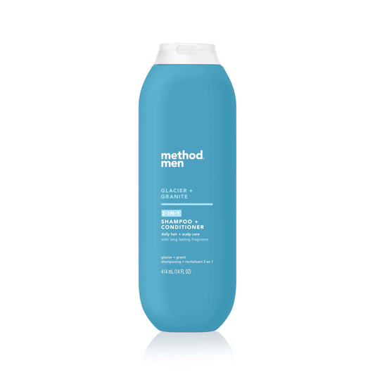 Method Men 2-in-1 Shampoo and Conditioner, Glacier + Granite - Cleans and Conditions with Argan and Jojoba Oil - Made without Parabens - 14 oz