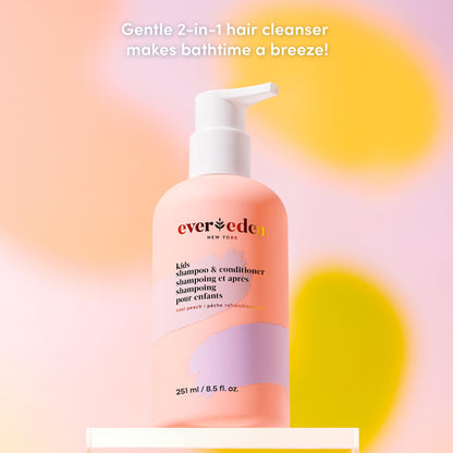 Evereden Kids Shampoo and Conditioner 2-in-1: Cool Peach, 8.5 fl oz. | Clean, Vegan, & Gentle Care for Kids | Toddler Shampoo