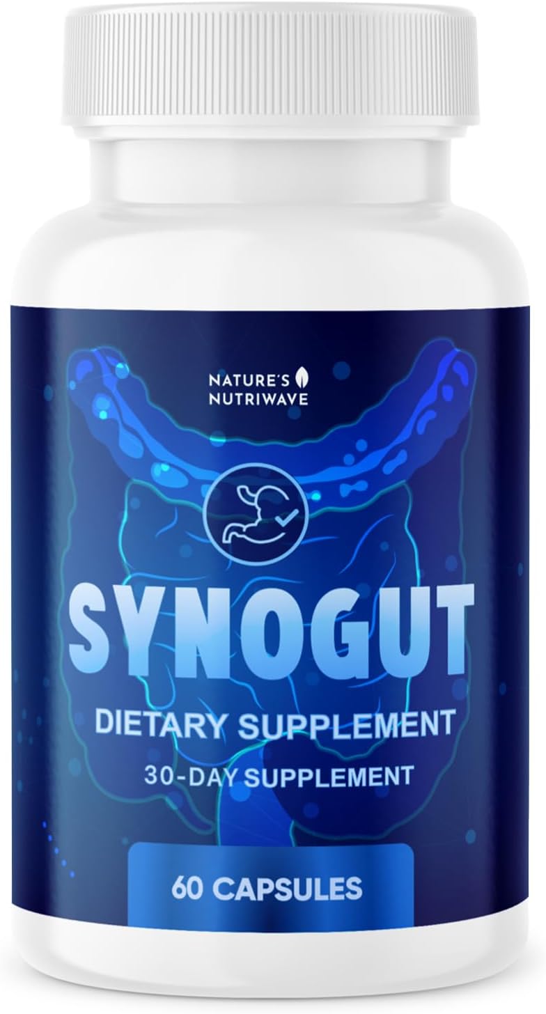 Synogut – Psyllium, Flaxseed & Aloe Vera – 60 Ct, 1 Month Supply | Psyllium, Flaxseed, Aloe Vera & L. Acidophilus | Non-GMO, GMP-Certified, Made in USA | Easy-to-swallow capsule