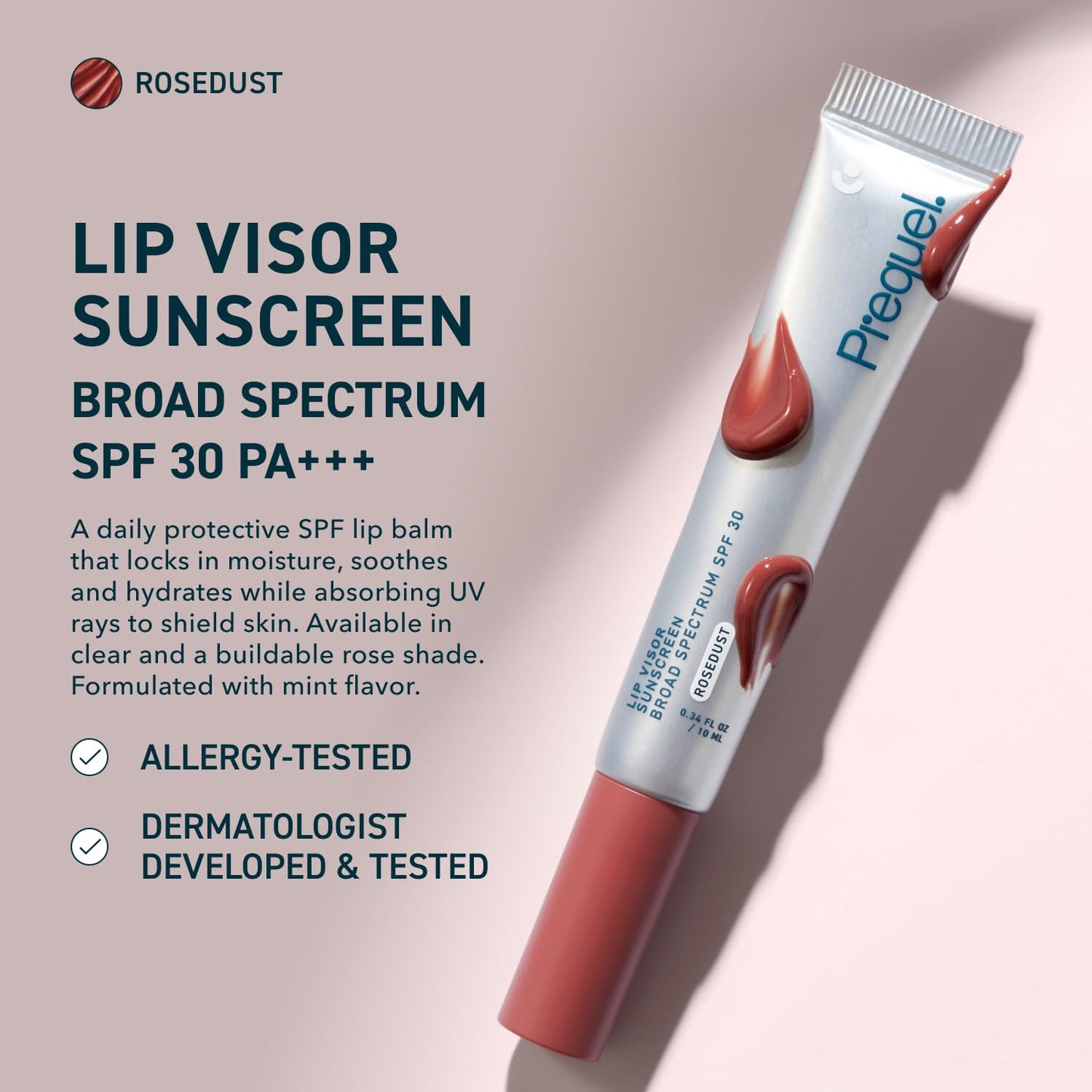 Prequel Skin Lip Visor, Tinted Lip Balm with SPF 30 PA+++. Rosedust, Mint Flavor, Rosy Nude Shade with Non-Sticky Finish