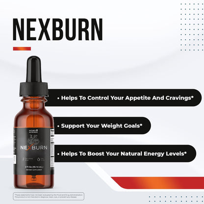 Nexburn Drops – Green Tea, Ginseng & Maca Root – 2 fl oz, 1 Month Supply | Green Tea, Ginseng, Maca Root, African Mango & Chromium | Non-GMO, Made in USA | Take by dropper, daily drops