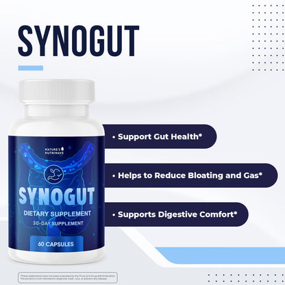 Synogut – Psyllium, Flaxseed & Aloe Vera – 60 Ct, 1 Month Supply | Psyllium, Flaxseed, Aloe Vera & L. Acidophilus | Non-GMO, GMP-Certified, Made in USA | Easy-to-swallow capsule