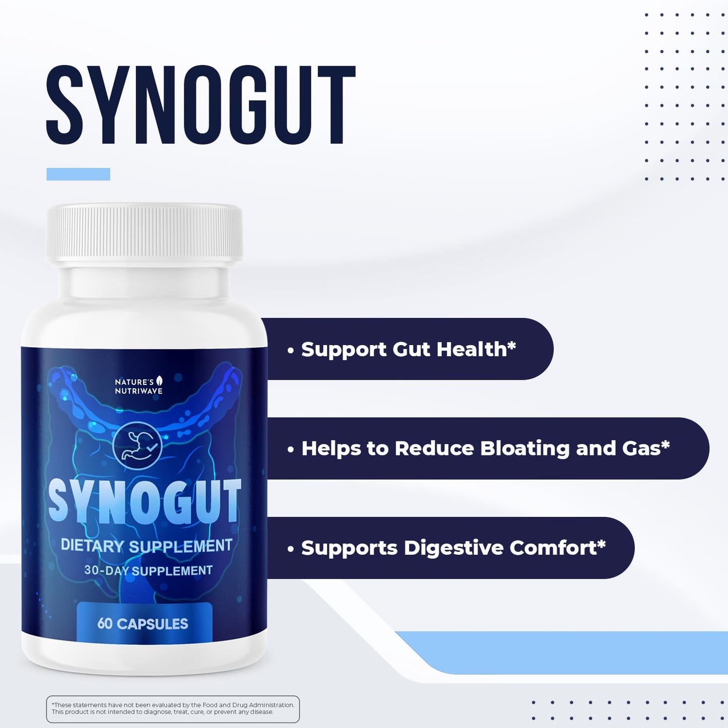 Synogut – Psyllium, Flaxseed & Aloe Vera – 60 Ct, 1 Month Supply | Psyllium, Flaxseed, Aloe Vera & L. Acidophilus | Non-GMO, GMP-Certified, Made in USA | Easy-to-swallow capsule