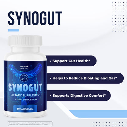 Synogut – Psyllium, Flaxseed & Aloe Vera – 60 Ct, 1 Month Supply | Psyllium, Flaxseed, Aloe Vera & L. Acidophilus | Non-GMO, GMP-Certified, Made in USA | Easy-to-swallow capsule