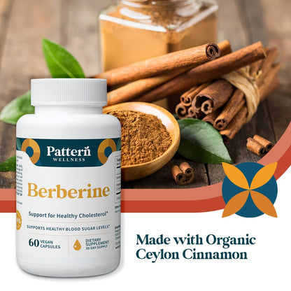 Pattern Wellness Berberine Supplement with Organic Ceylon Cinnamon – Supports Metabolic Balance & Circulatory Wellness – Non-GMO, Vegan – 60 Capsules