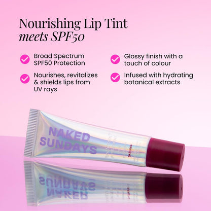 Naked Sundays SPF 50 Tinted Lip Treatment with Sun Protection — Hydrating Lip Balm with Peptides, Polyglutamic Acid & High-Gloss Finish, Broad Spectrum UVA/UVB, Vegan, Non-Sticky - 15ml (Darling)