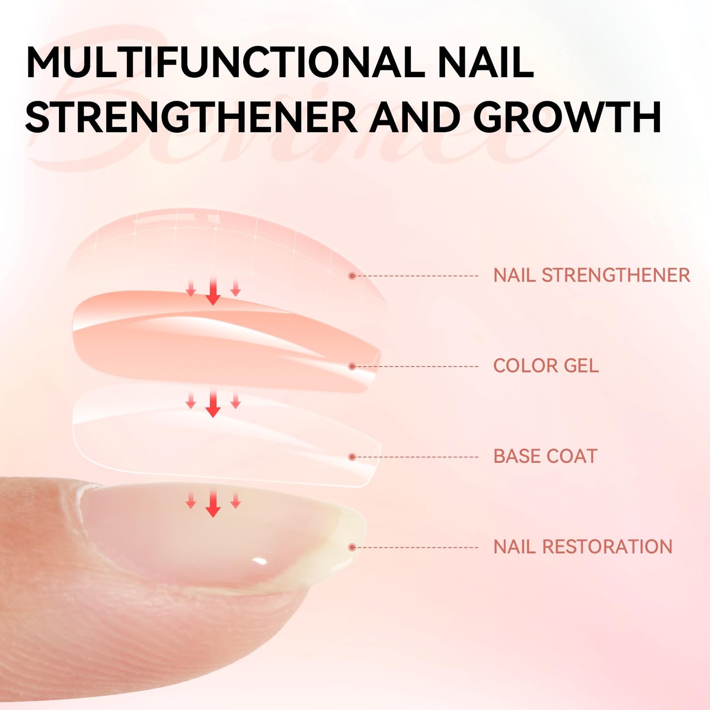 Bevimee Nail Strengthener Natural Nails Hardener Extra Strong and Growth Nude Nail Repair Strengthening Polish Ridge