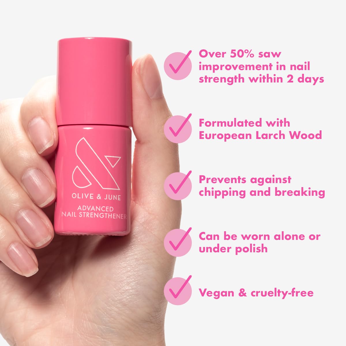 Olive & June Advanced Nail Strengthener | Powerful Treatment for Stronger, Longer Nails | Helps Prevent Chipping & Breaking | Can Be Worn Alone or Under Polish