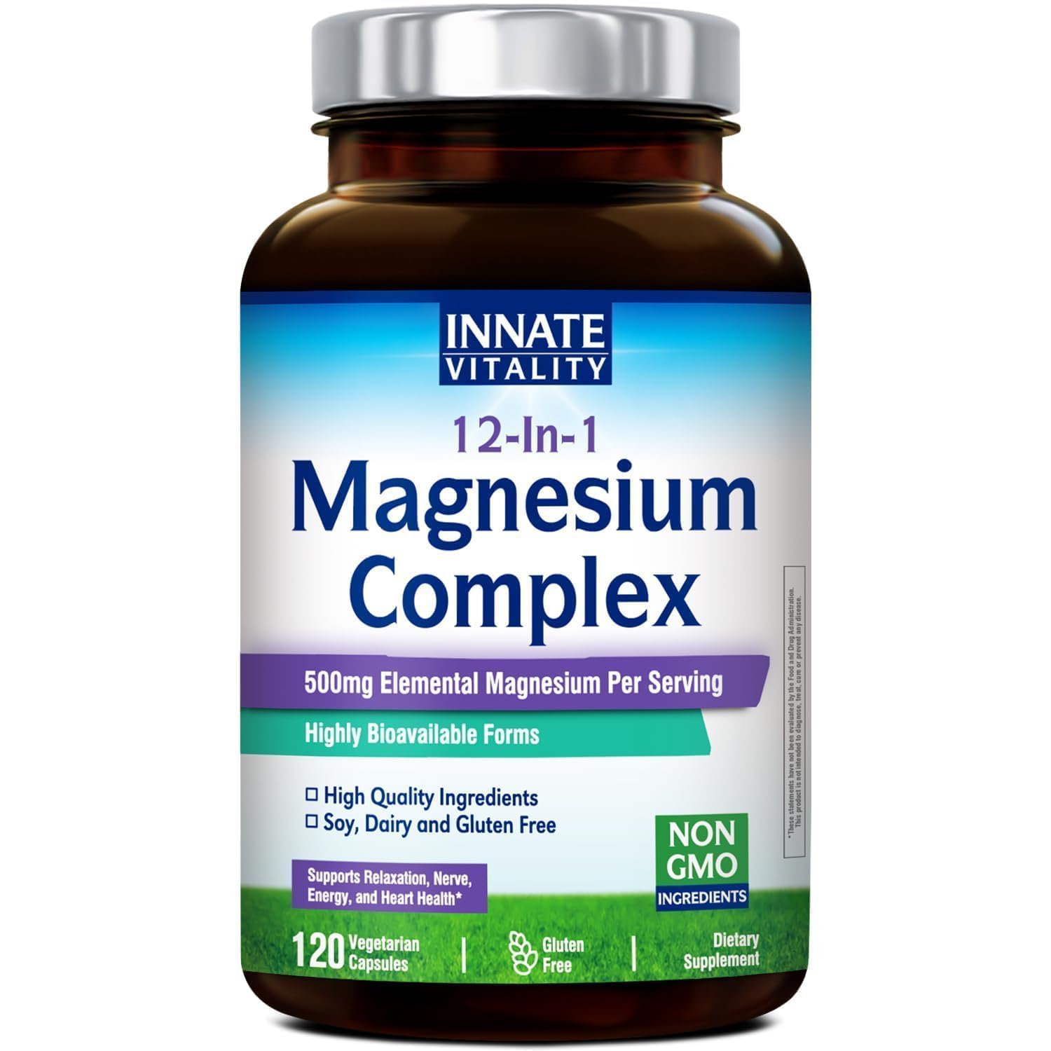 Innate Vitality 12-In-1 Magnesium Complex supplement bottle on a white background