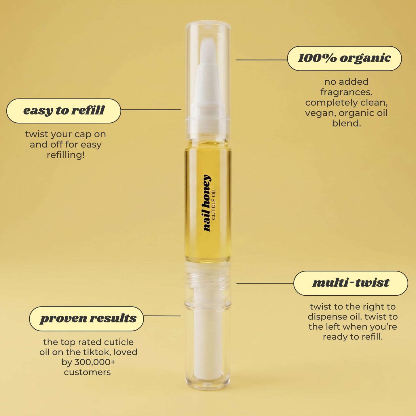 Twinkled T Nail Honey - Organic Nail Strengthening Treatment for Growth, Strength, & Moisture Nail Care Blend Cuticle Oil (XL Refillable Pen)