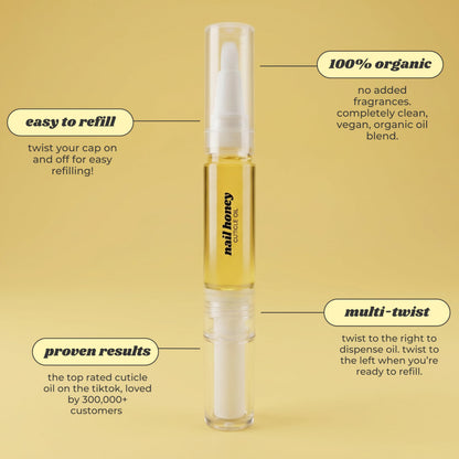 Twinkled T Nail Honey - Organic Nail Strengthening Treatment for Growth, Strength, & Moisture Nail Care Blend Cuticle Oil (XL Refillable Pen)