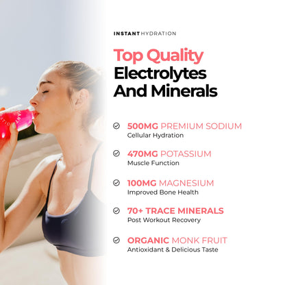 Instant Hydration Sugar Free Electrolytes Powder Packets Variety Pack - Watermelon, Raspberry, Lemon Lime Drink Mix & Travel Essentials with Magnesium and Potassium - Post Workout Recovery - 20 Sticks
