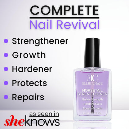 Ellie Chase Horsetail Nail Strengthener, Growth, Hardener, Repair Treatment Polish 0.5 OZ/Help Splits, Breaks, Thin, Weak, Chipped, Damaged, Cracked,