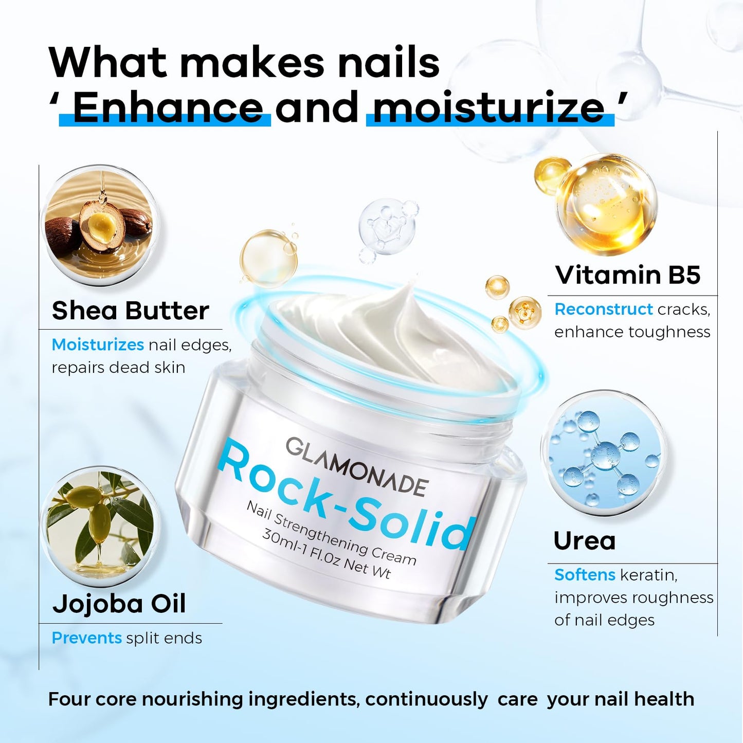 Glamonade Hard Nail Strengthening Cream: Nail strengthener and Cuticle Treatment To Repair Damaged Thin Nails and Dry Cracked Skin&Grow Nails,
