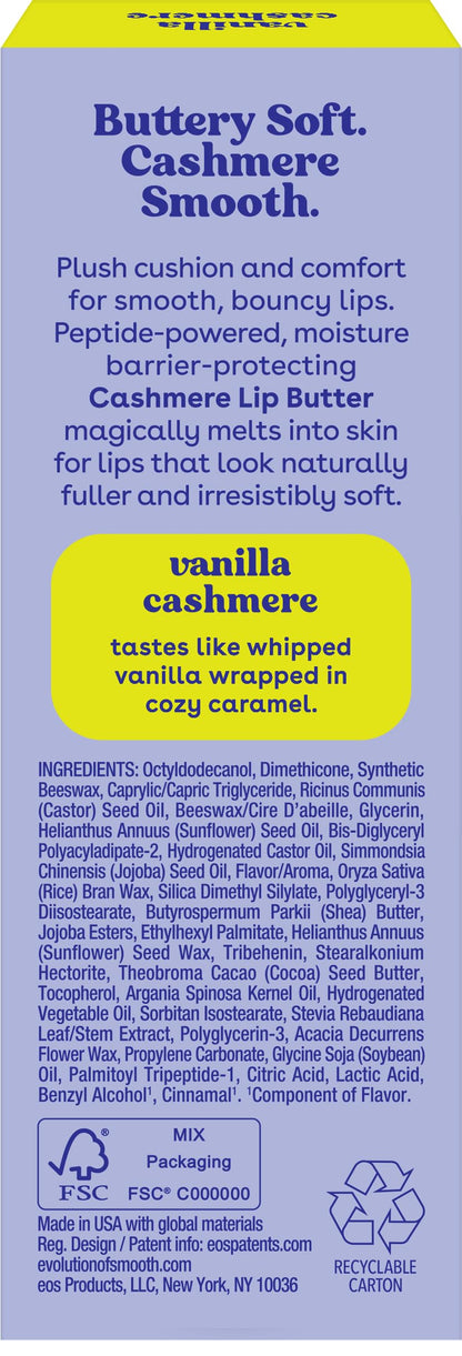 eos Cashmere Lip Butter - Vanilla Cashmere, Plumping Peptides, Smoothing, eos Lip Butter