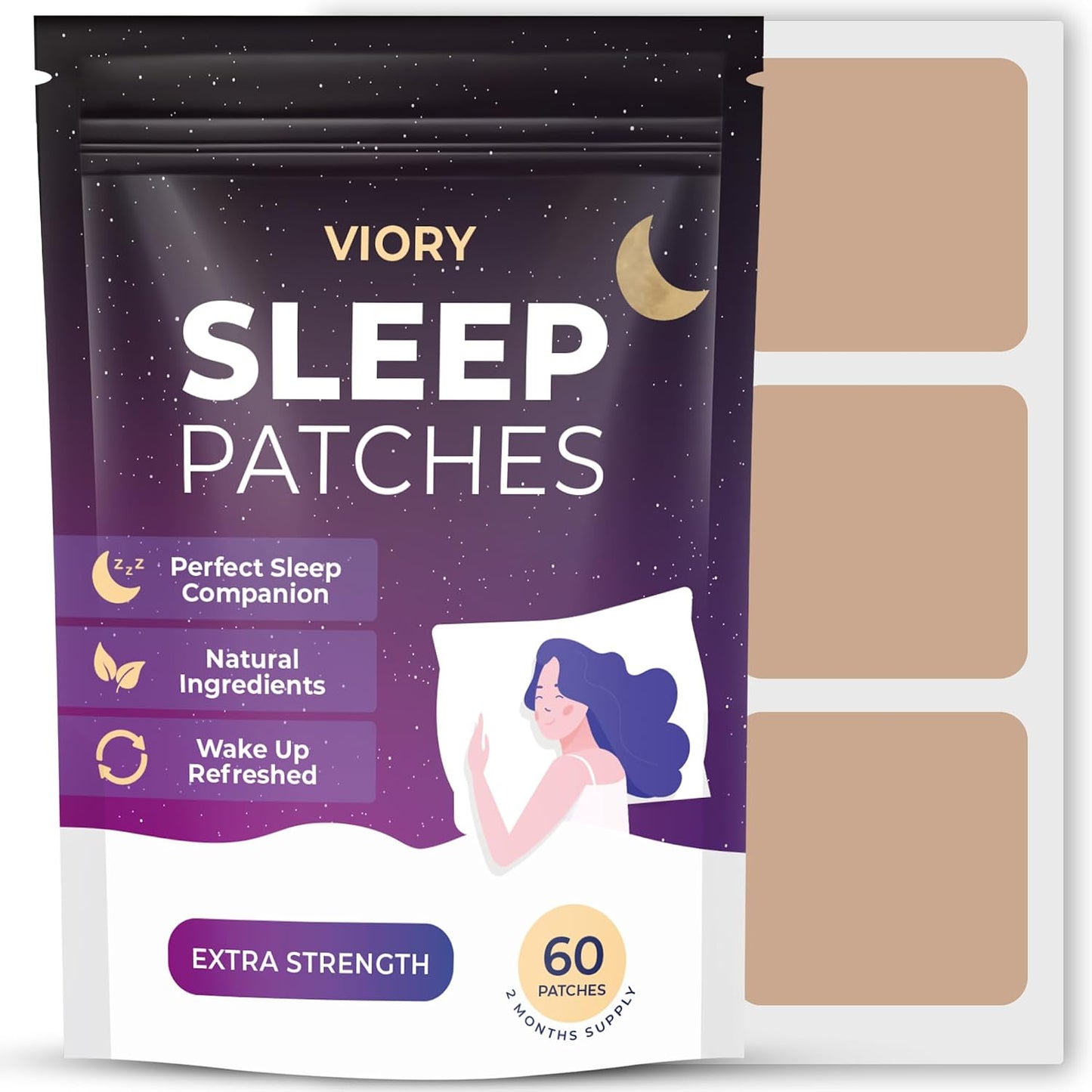 VIORY Sleep Patches for Adults Extra Strength | Easy-to-Apply Sleep Patch | With Melatonin & Valerian, Relax & Wake Up Refreshed, Long-Lasting Night Comfort For Men & Women, 60 Patches