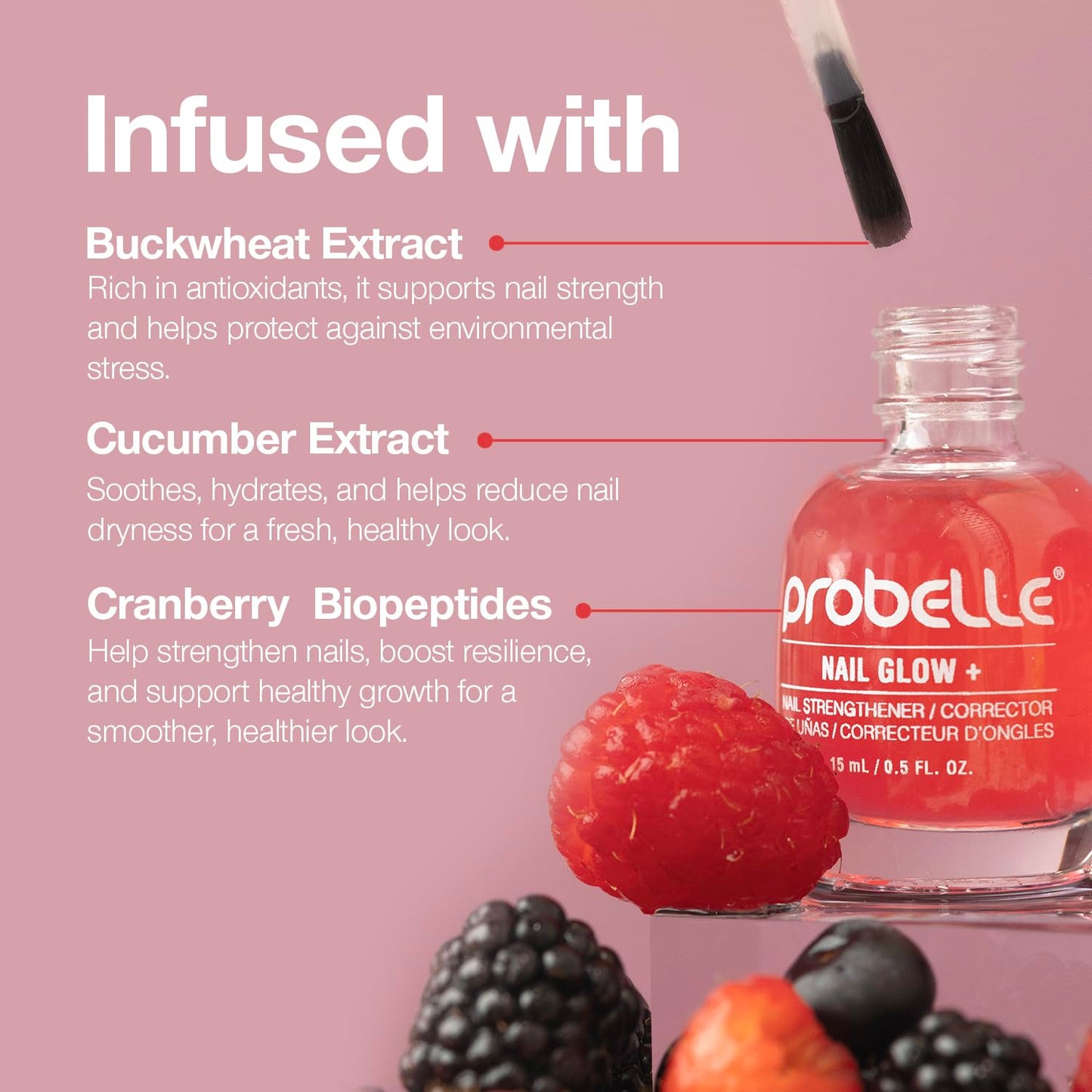 Probelle Nail Glow + Nail Strengthener and Hardener with Sheer Jelly Tint, Hard To Resist Ultra Glowy Nail Shine, Tinted Nails Strengthening Blush for Brittle