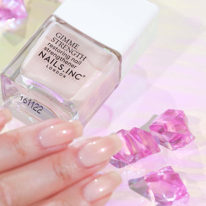 Nails Inc Gimme Strength Nail Treatment, Restoring Strengthener, Vegan Collagen, Shimmering Nail Highlighter, Durable & Strong Nails