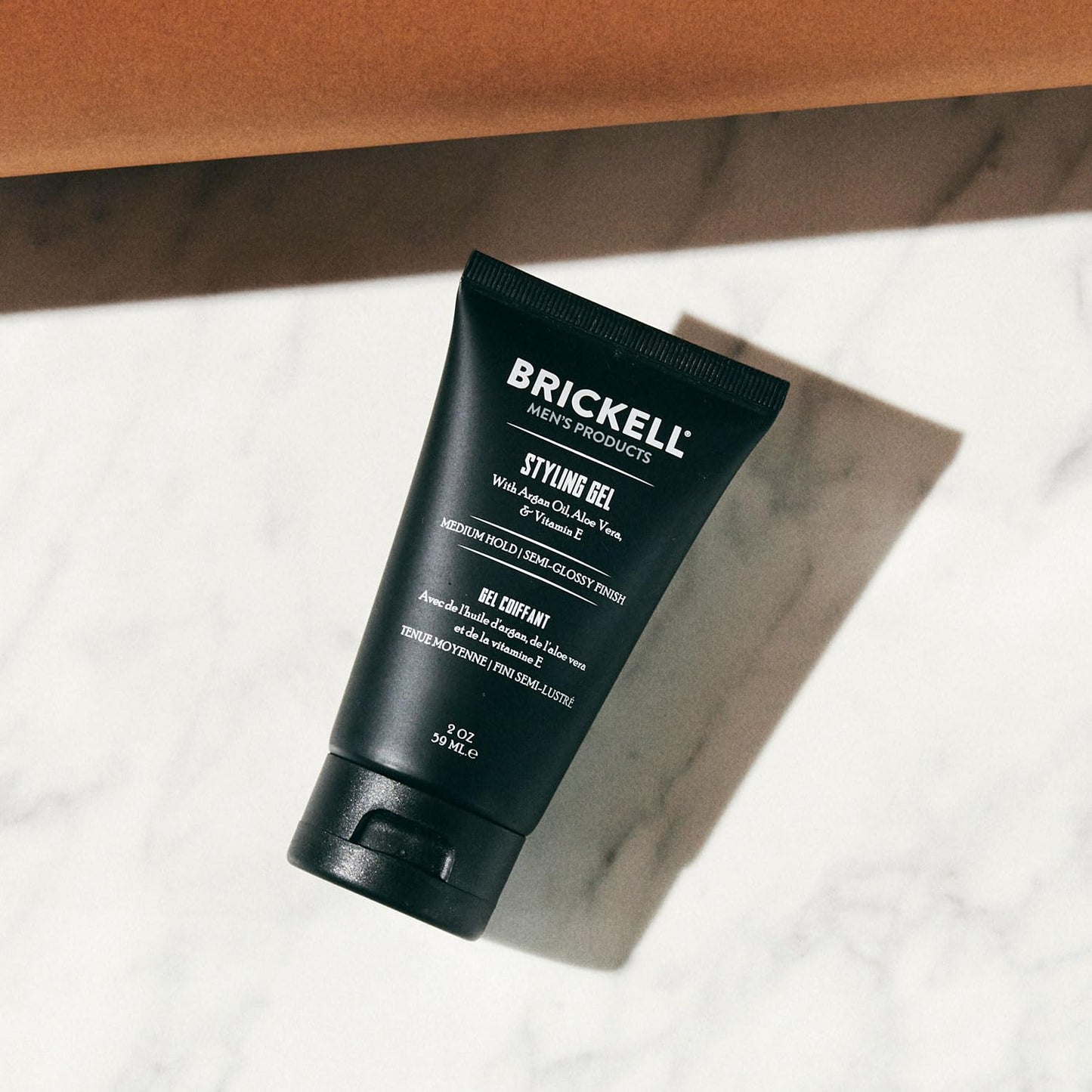 Brickell Men's Hair Styling Hair Gel For Men, All Day Hold for Glossy Style, With Argan Oil, Vitamin E, and Aloe, Scented, 2 Ounce