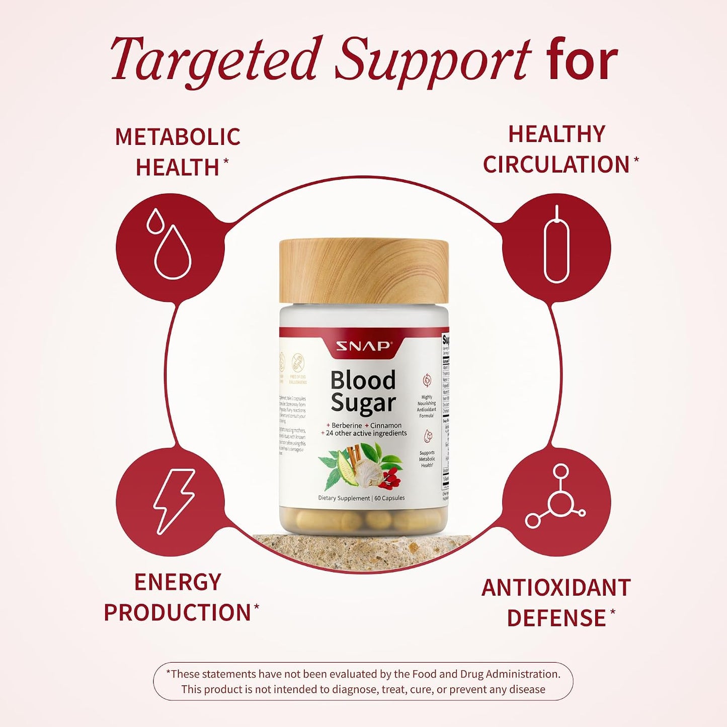 Snap Supplements Blood Sugar Blend with Berberine, CoQ10, 60 Vegan Capsules | Support Already Healthy Blood Sugar, Metabolic Health and Energy, Sugar Free, with CoQ10, Cinnamon (Packaging May Vary)