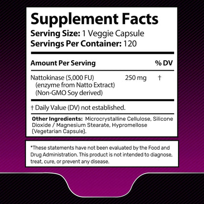 Nattokinase Supplement Capsules 5000 FU, Third-Party Tested Nattokinase – Enzymes from Japanese Natto – Daily Wellness Support – 120 Count (Pack of 1)