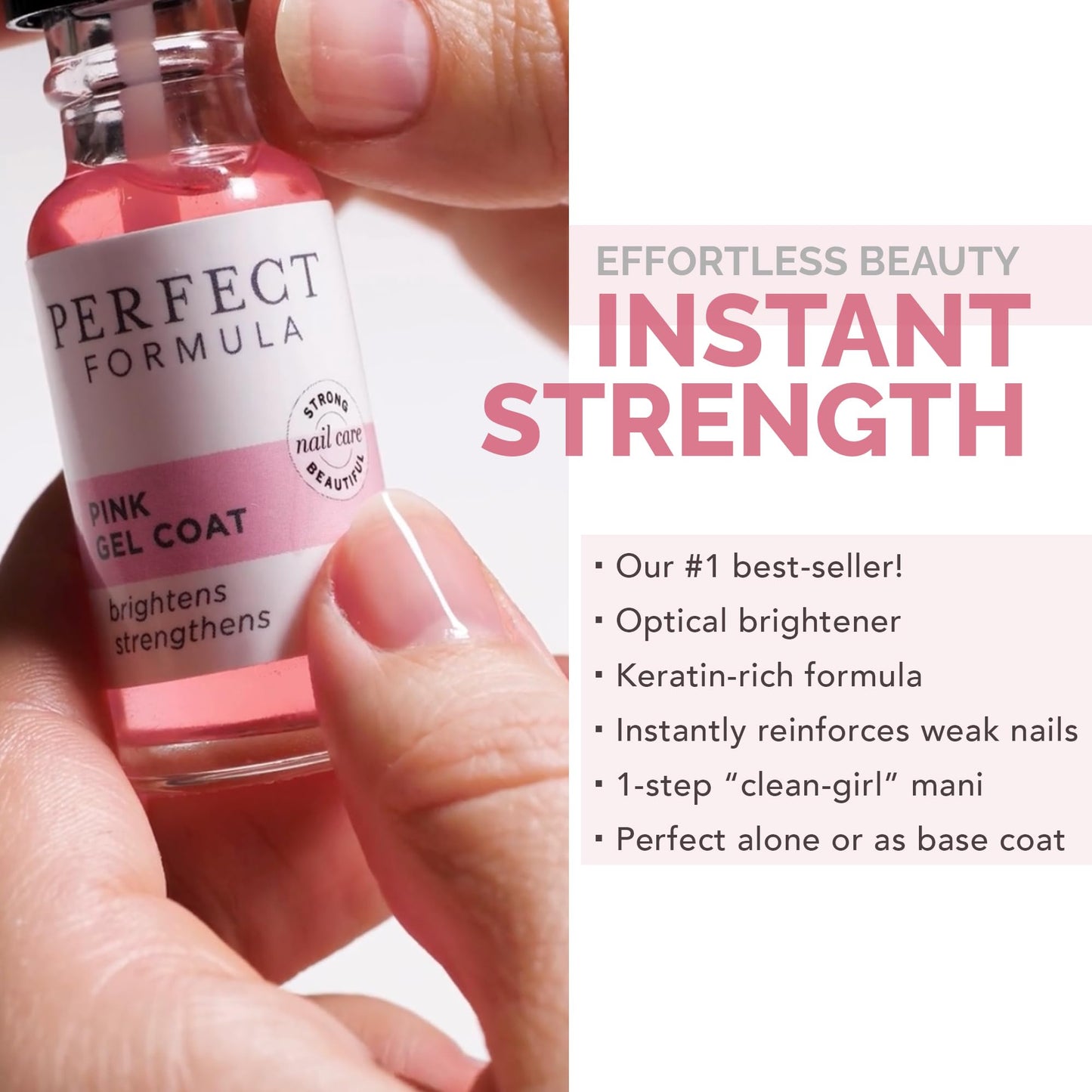 Perfect Formula Pink Gel Coat – Rosey Glow Nail Strengthener & Keratin Treatment, 0.6 oz - Protein-Rich, Glossy Pink