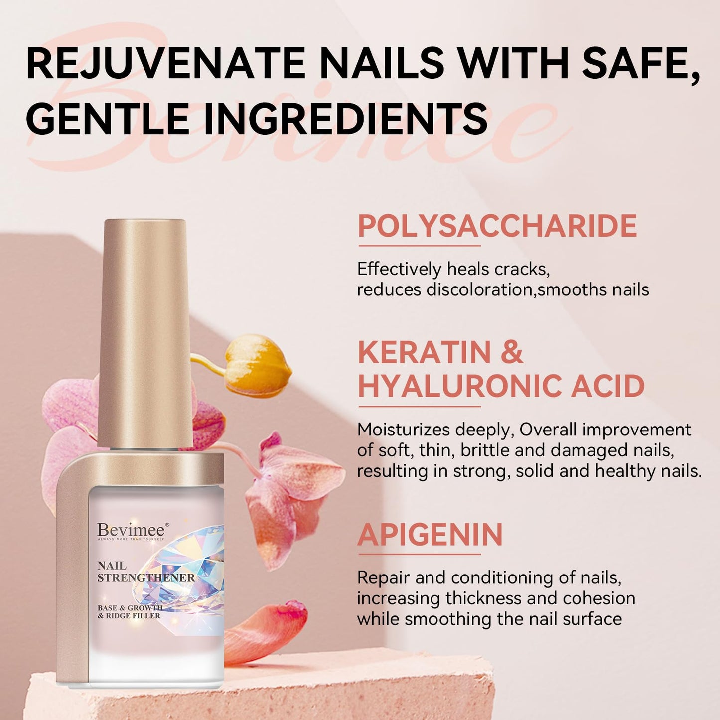 Bevimee Nail Strengthener Natural Nails Hardener Extra Strong and Growth Nude Nail Repair Strengthening Polish Ridge