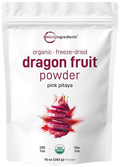 Micro Ingredients Organic Dragon Fruit Powder, 10oz | Natural Fruit Flavor | Freeze-Dried Pink Pitaya Source | No Sugar & Additives | Great for Drinks, Smoothie, & Beverages | Non-GMO & Vegan Friendly