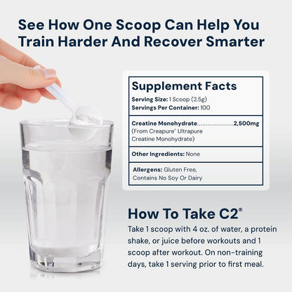 HPN C2 Creatine Monohydrate for Performance, Recovery, Strength, Working Out, Vegan, Non-GMO, Dairy and Soy Free, Independently Tested, Ultrapure Premium Creapure (100 Servings)